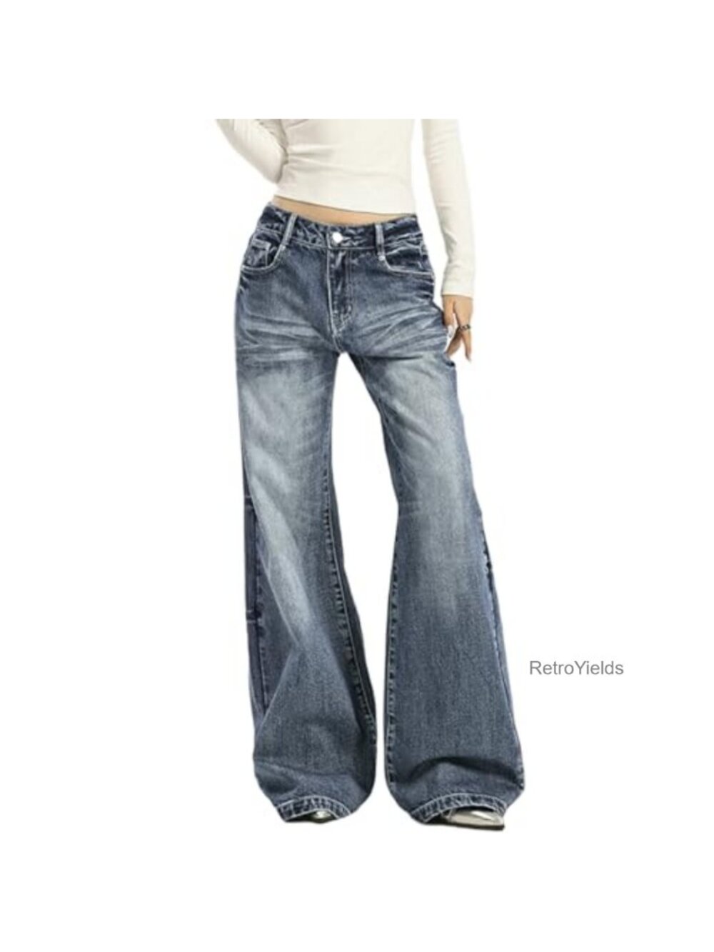 Women's Low Rise Wide Leg Flare Jeans Baggy Vintage 90s Bell Bottom
